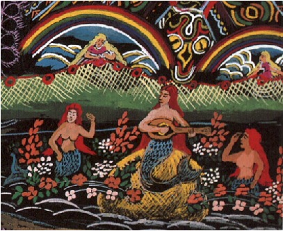 Mermaids in the river, a detail from a painting by